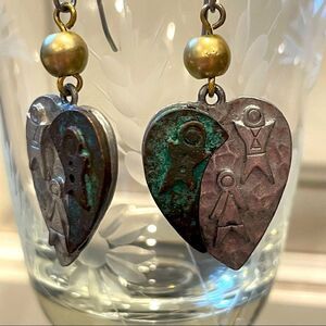 Handmade cold fused precious metal clay sculpted petroglyphs earrings